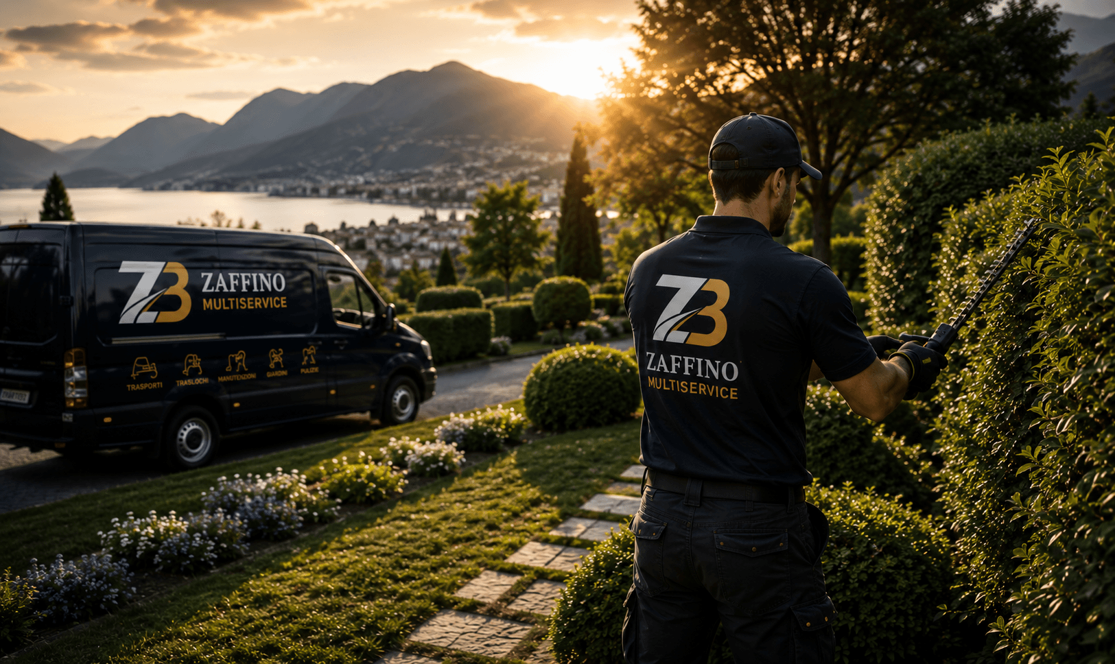 Operatore Zaffino Multiservice al lavoro in giardino
